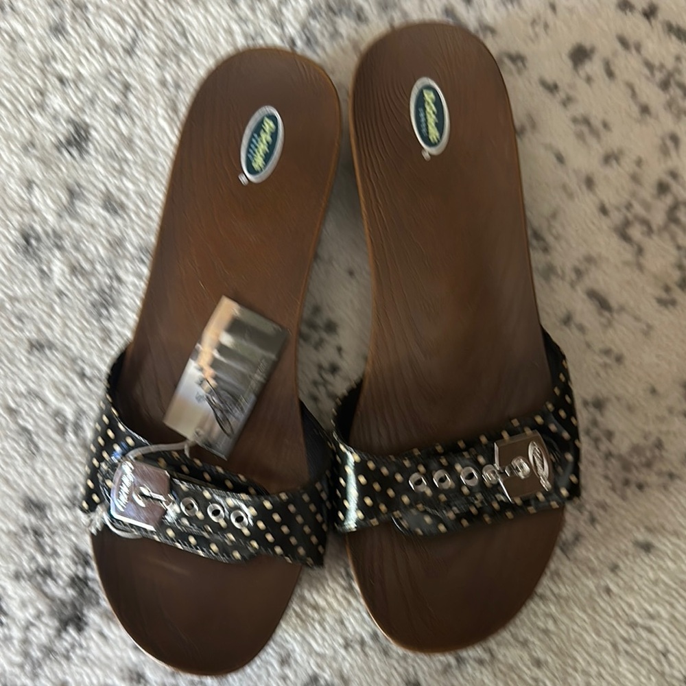 Dr. Scholll’s Size 10M Stylish Black and Beige Polka Dot Women's Sandals - NWT